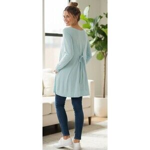 Mint Green Seamed Tunic Top XS Fits M/L V-Neck Long Sleeve Relaxed Fit